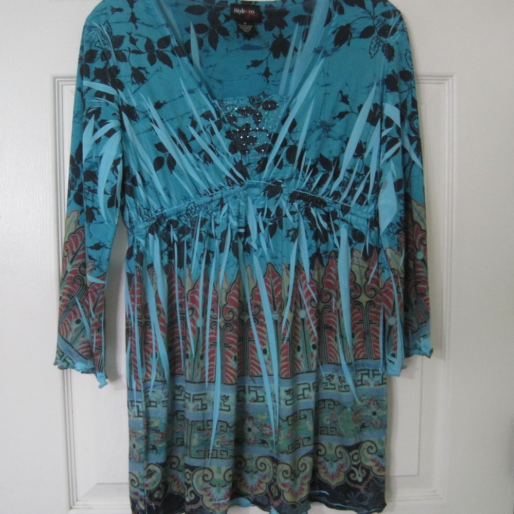 3/$20 Style & Co Tunic Top, Turq knit 3/4 sleeve